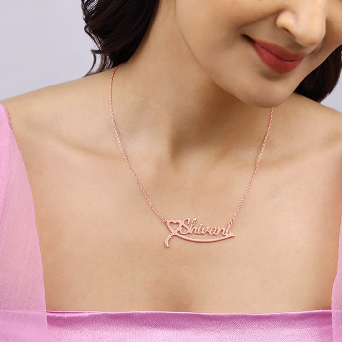 Rose Gold Personalised Name Heart Necklace – GIVA
