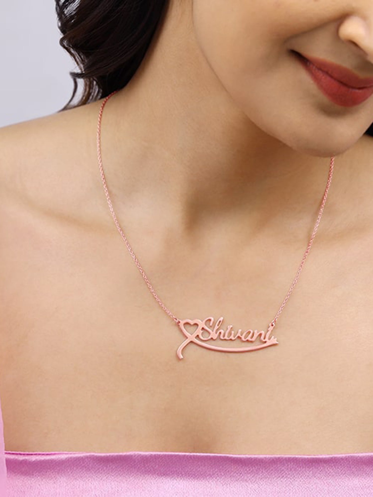 Rose Gold Personalised Name Heart Necklace