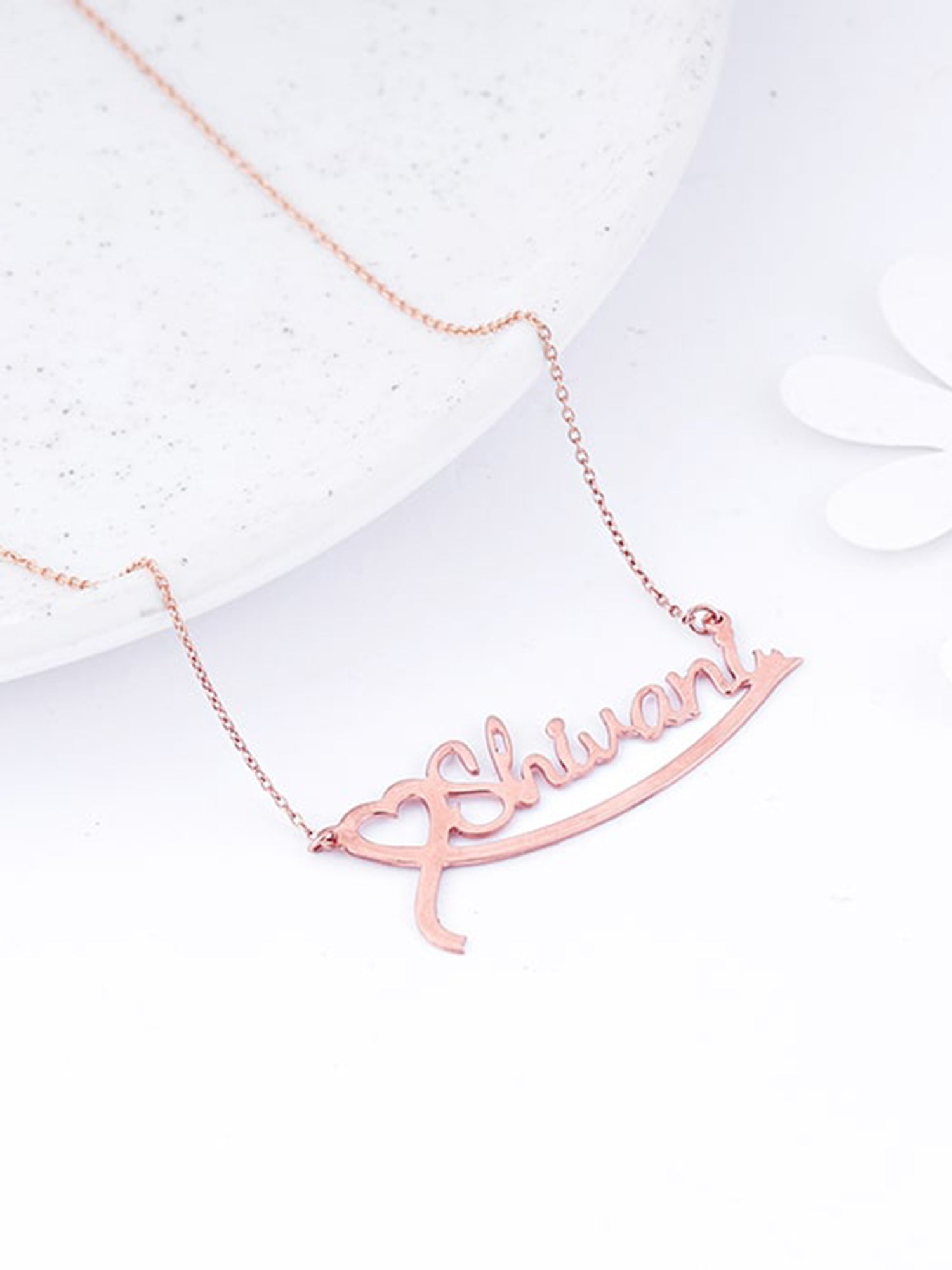 Rose Gold Personalised Name Heart Necklace