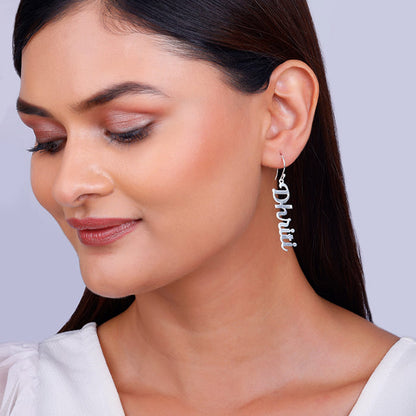 Silver Personalised Cursive Name Earrings