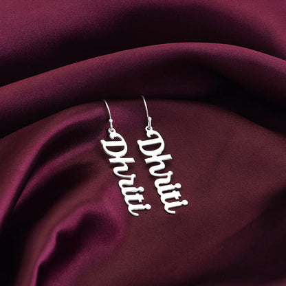 Silver Personalised Cursive Name Earrings