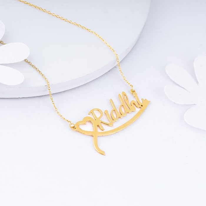 Golden Personalised Name Heart Necklace – GIVA - Main Image