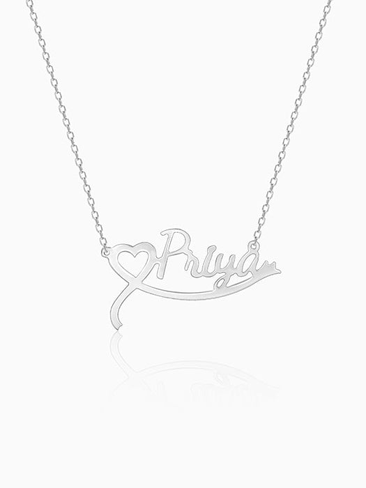 Silver Personalised Name Heart Necklace