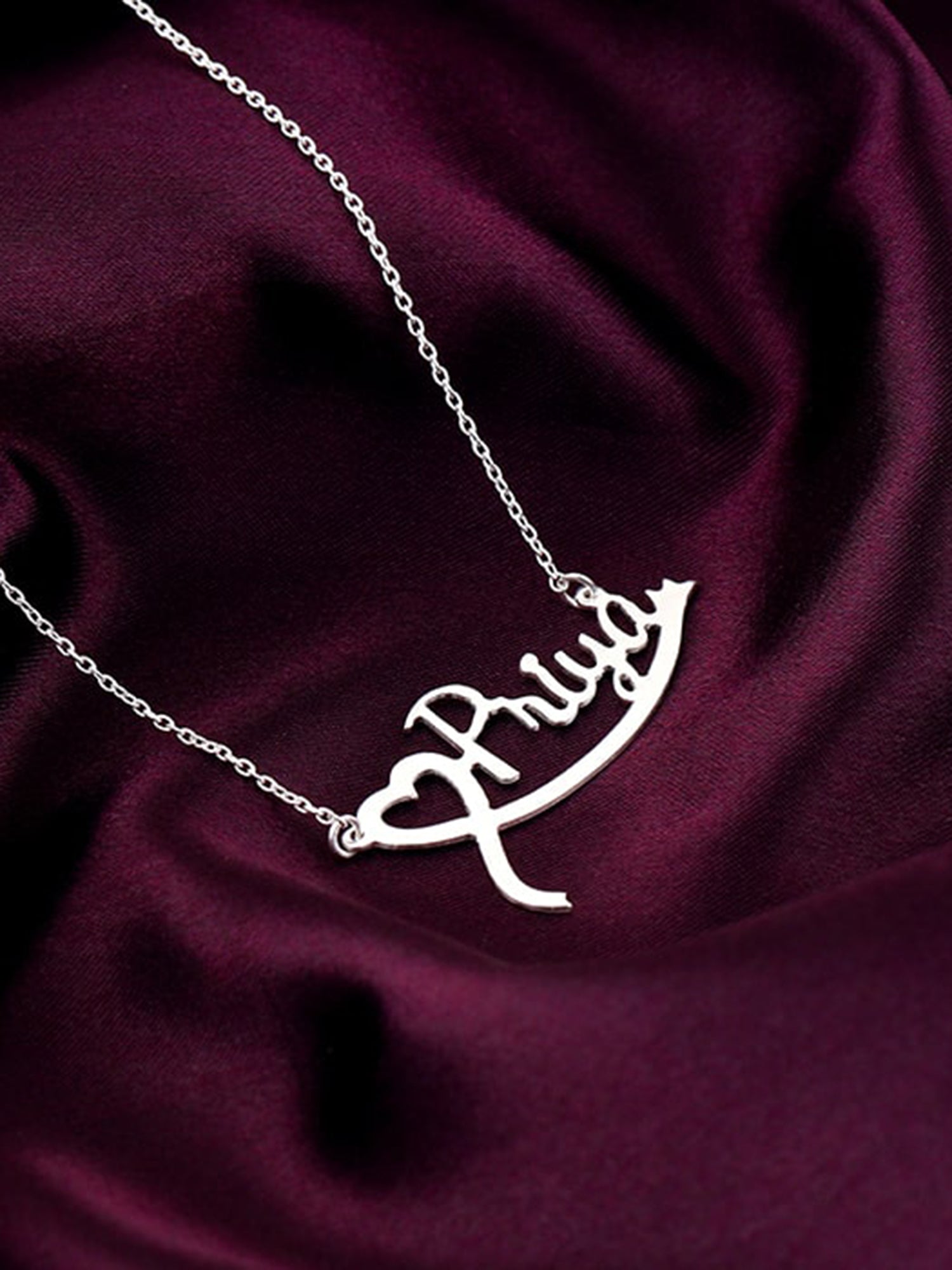 Silver Personalised Name Heart Necklace