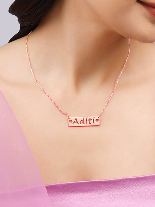 Rose Gold Personalised Name Engraved with Love Necklace