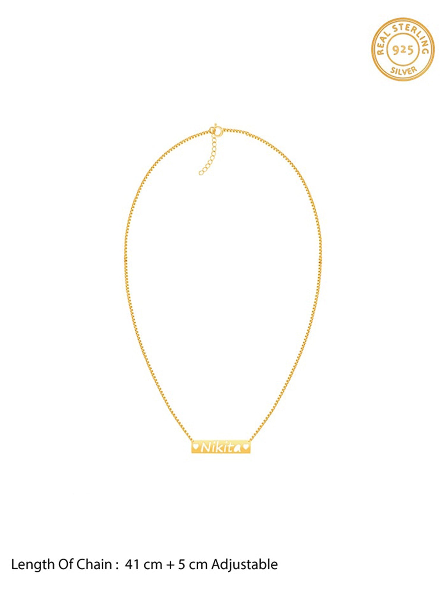Golden Personalised Name Engraved with Love Necklace