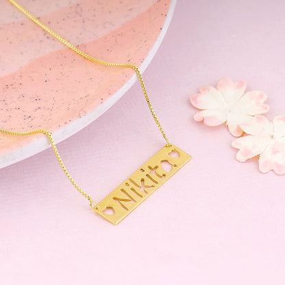 Golden Personalised Name Engraved with Love Necklace