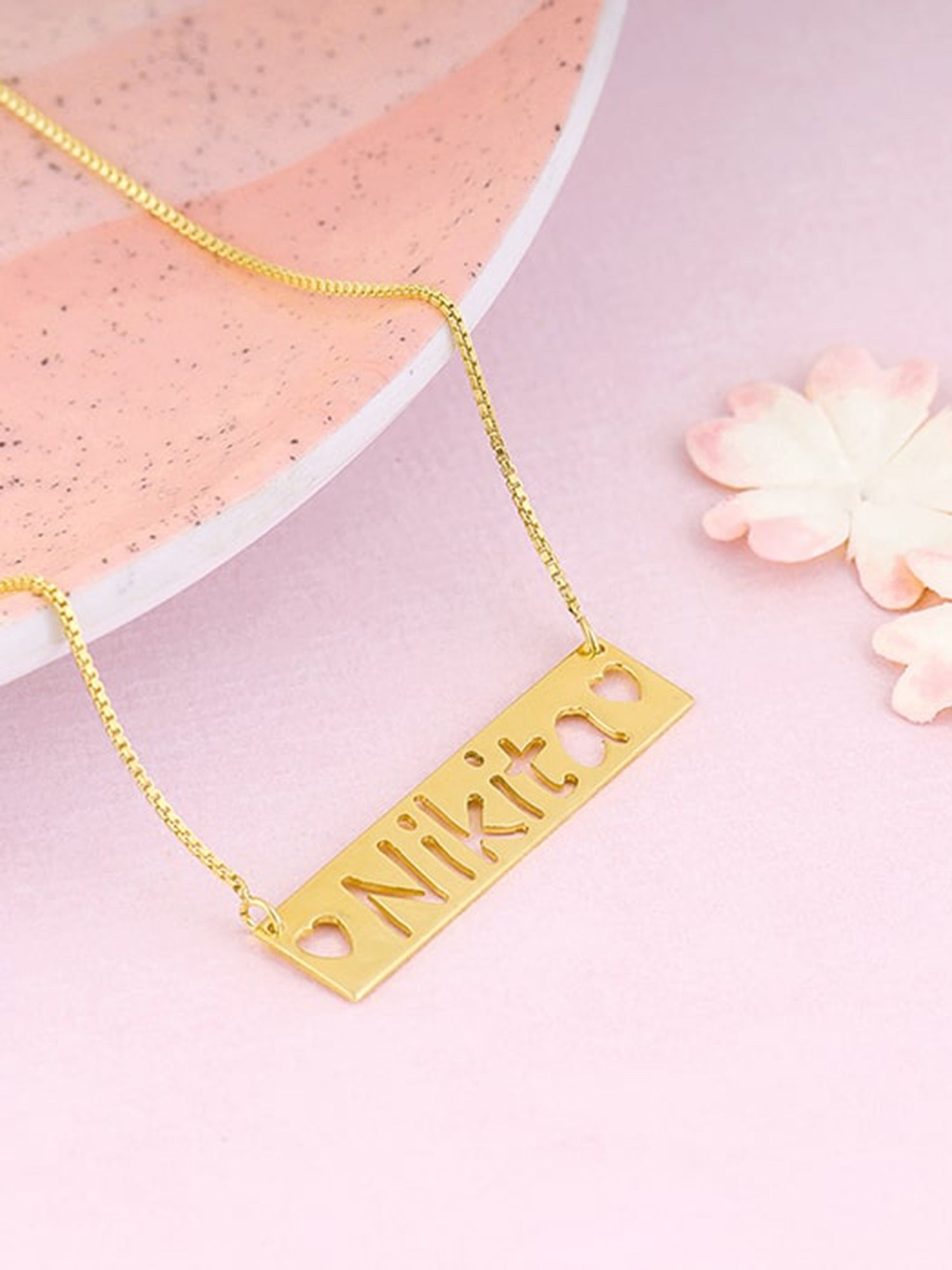 Golden Personalised Name Engraved with Love Necklace