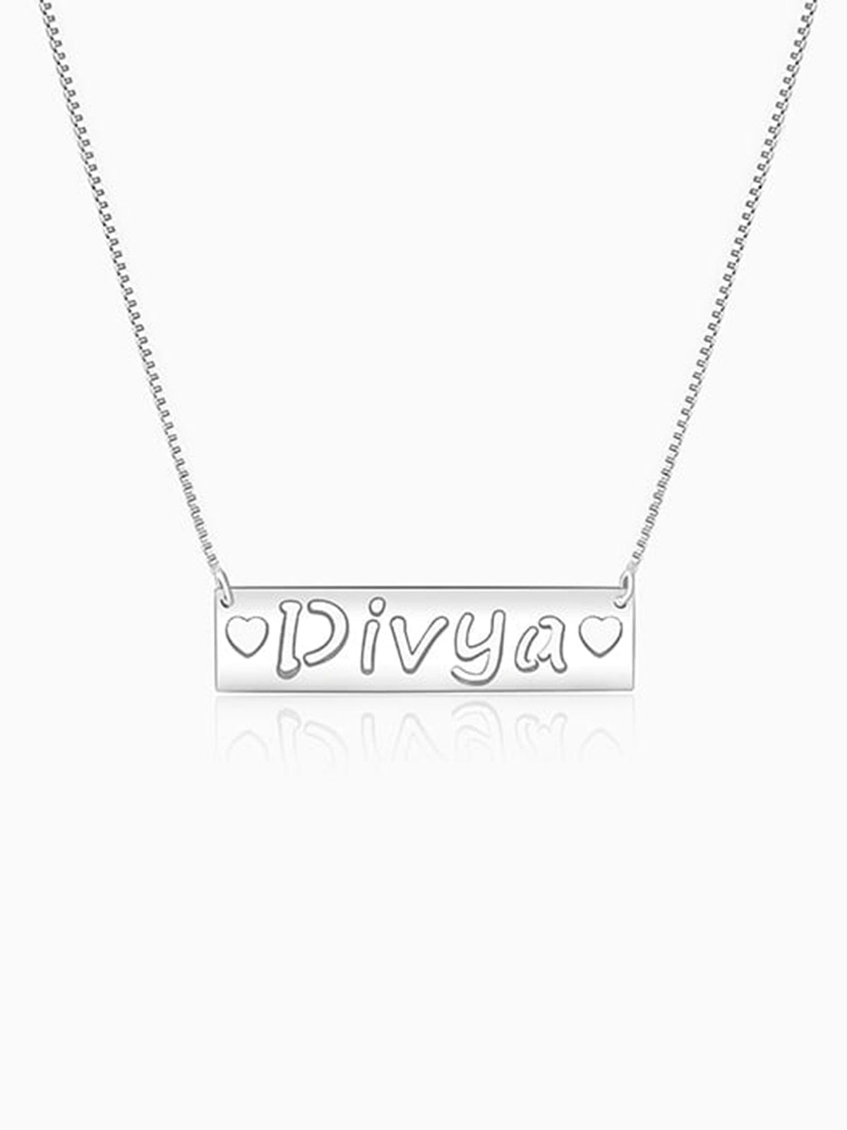 Silver Personalised Name Engraved with Love Necklace