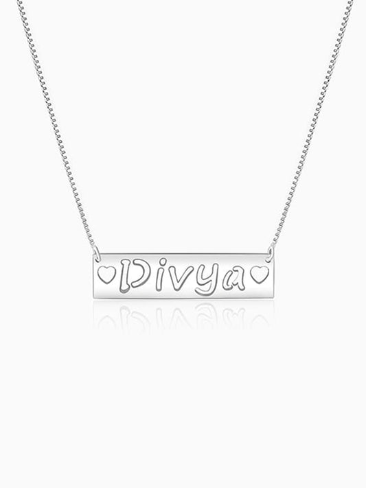 Silver Personalised Name Engraved with Love Necklace