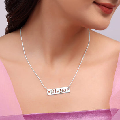 Silver Personalised Name Engraved with Love Necklace
