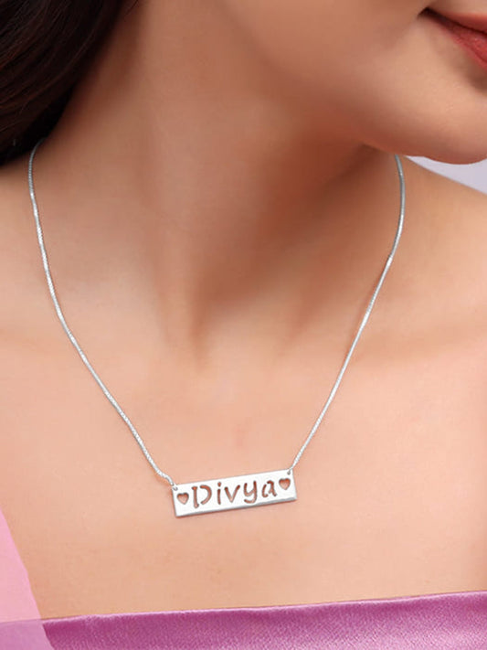 Silver Personalised Name Engraved with Love Necklace