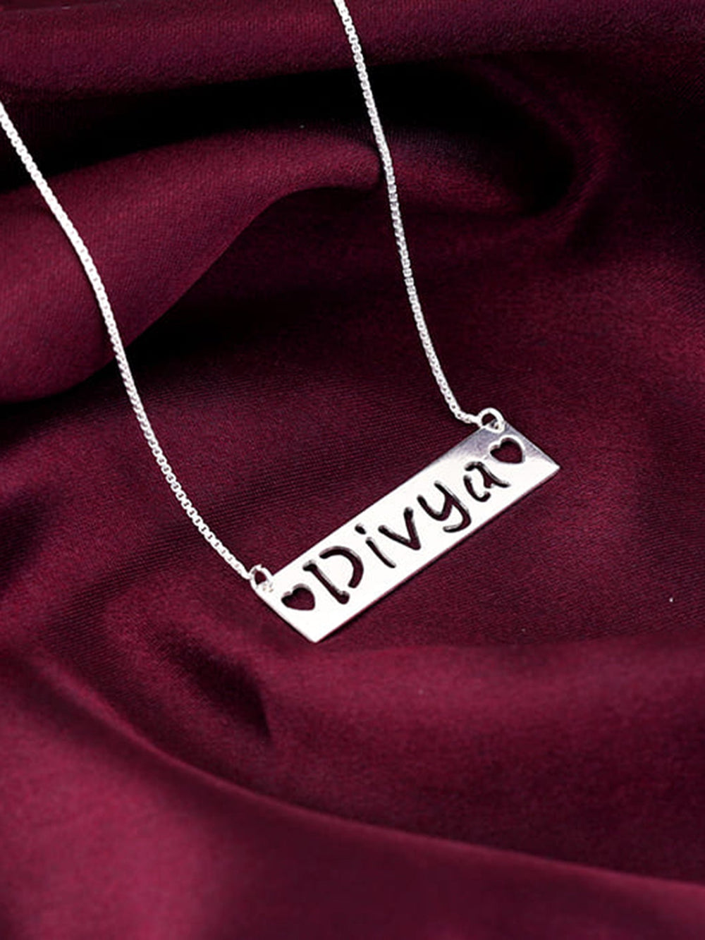 Silver Personalised Name Engraved with Love Necklace