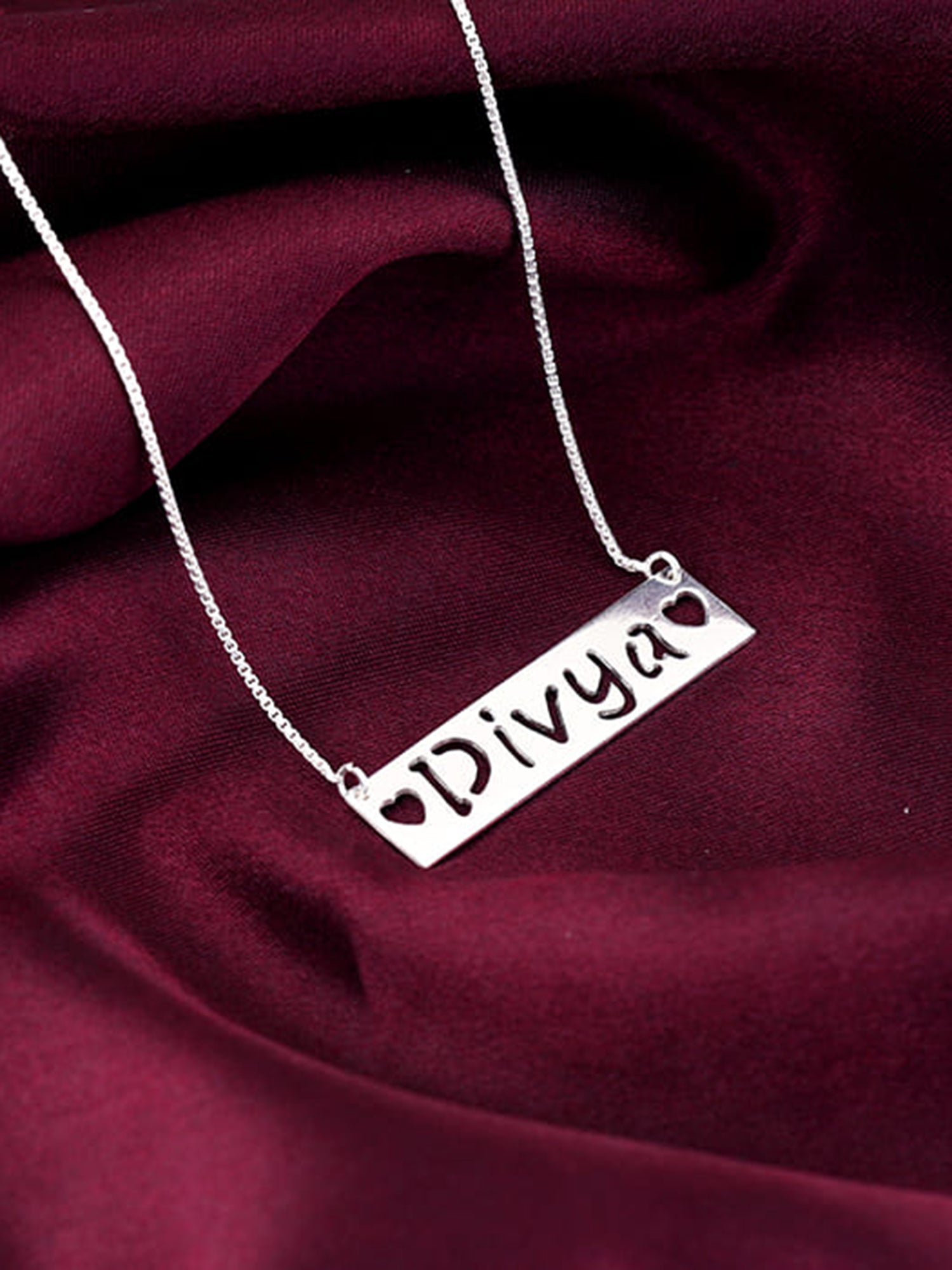Silver Personalised Name Engraved with Love Necklace
