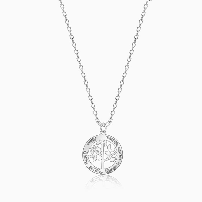 Silver Personalised Family Tree Pendant With Link Chain