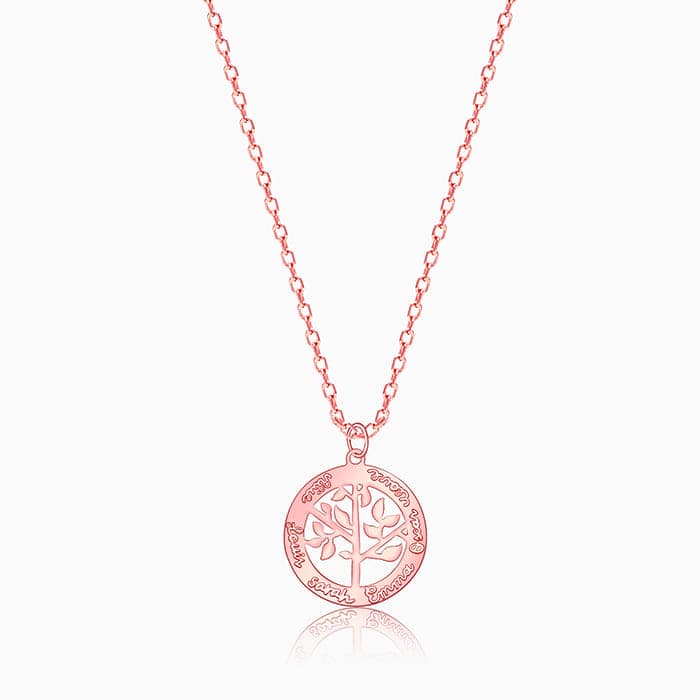 Rose Gold Personalised Family Tree Pendant With Link Chain