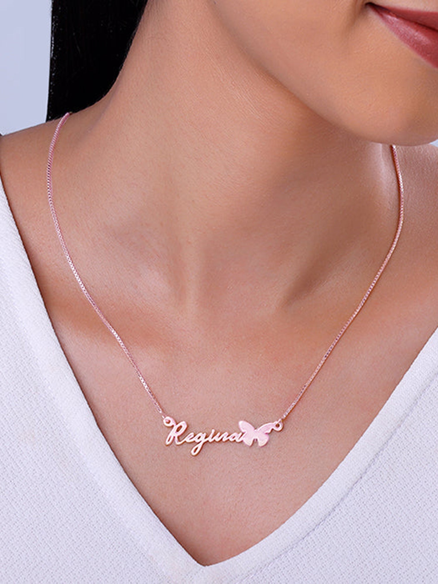 Rose Gold Personalised Butterfly Pendant
