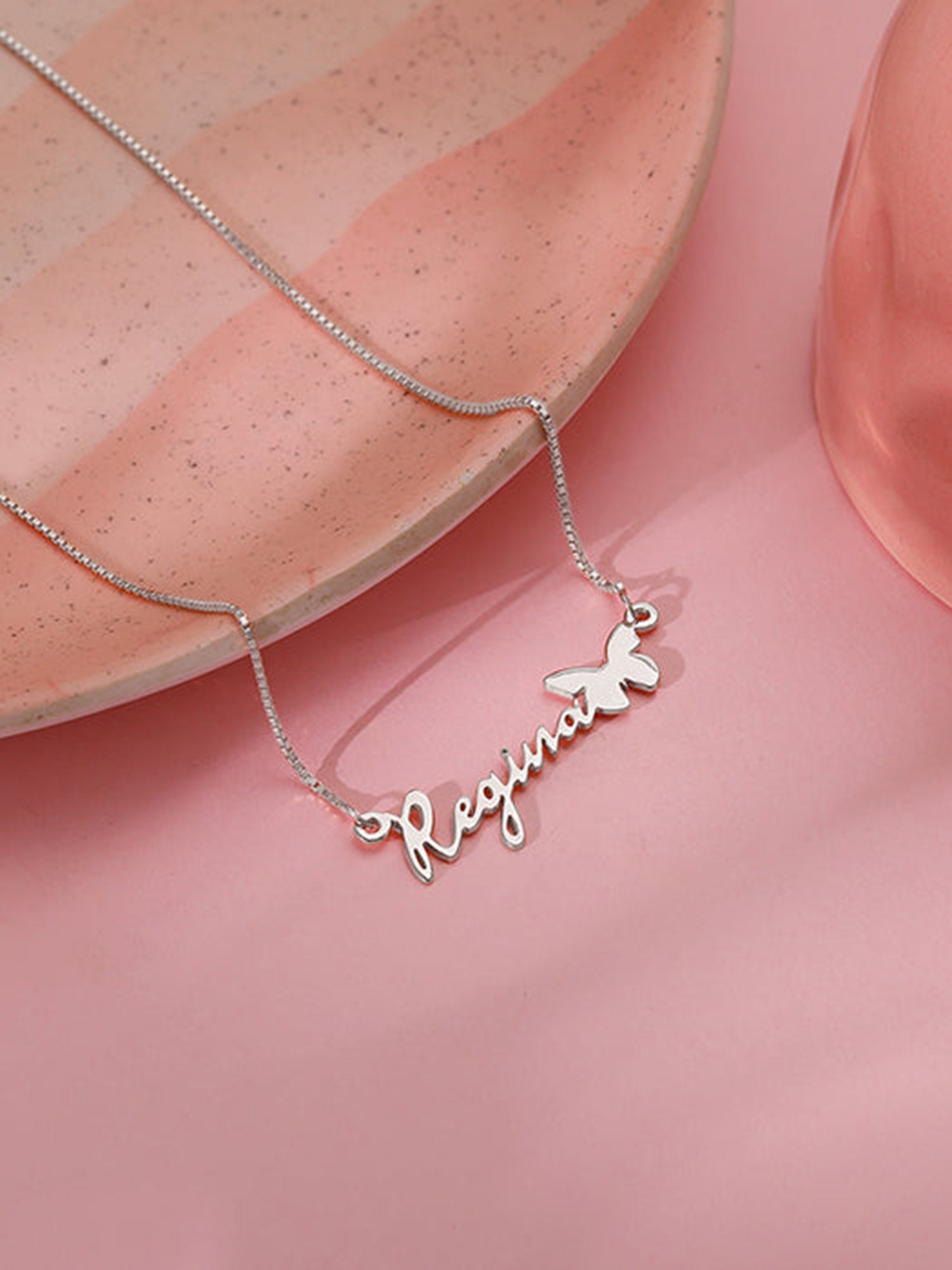 Silver Personalised Butterfly Pendant