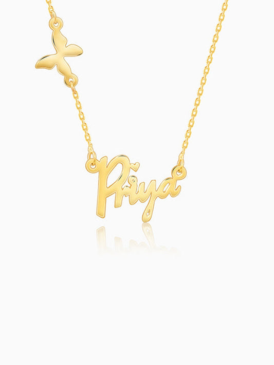 Golden Personalised Pretty Butterfly Necklace