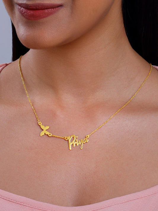 Golden Personalised Pretty Butterfly Necklace