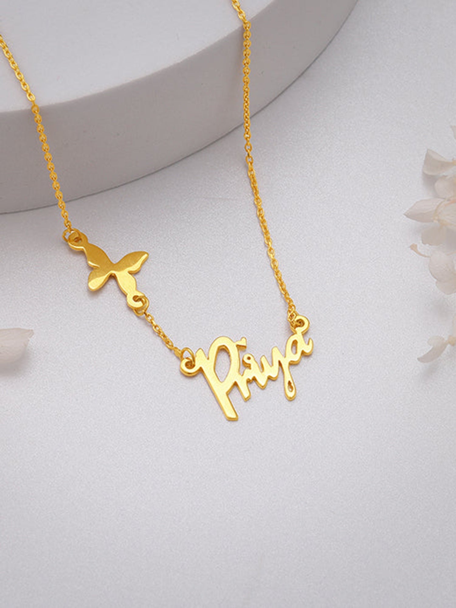 Golden Personalised Pretty Butterfly Necklace