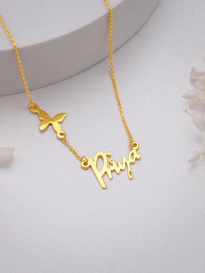 Golden Personalised Pretty Butterfly Necklace