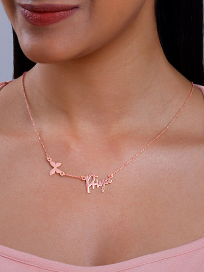 Rose Gold Personalised Pretty Butterfly Necklace