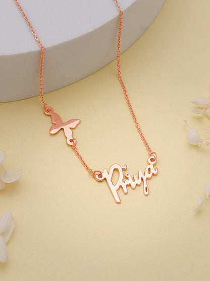 Rose Gold Personalised Pretty Butterfly Necklace