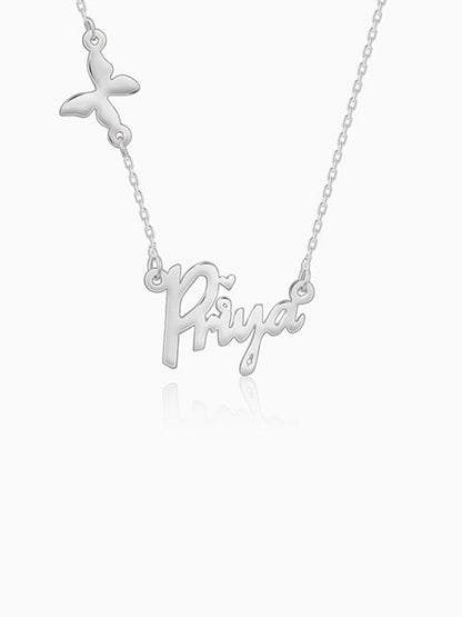 Silver Personalised Pretty Butterfly Necklace