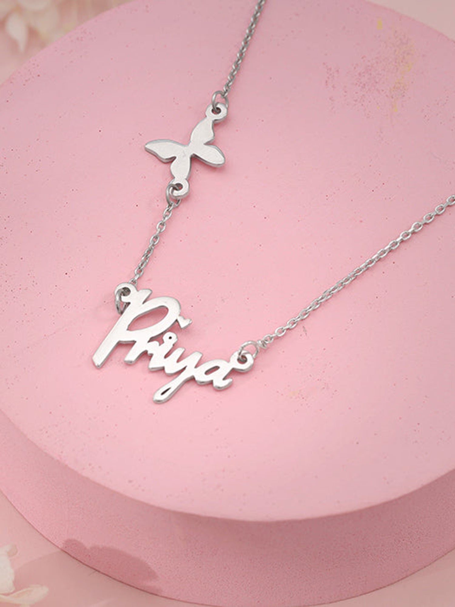 Silver Personalised Pretty Butterfly Necklace