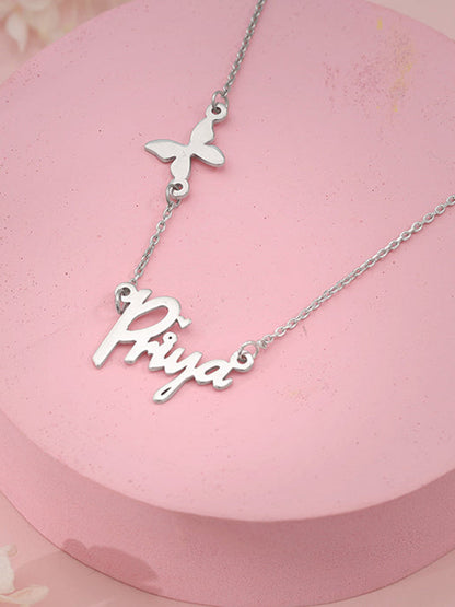 Silver Personalised Pretty Butterfly Necklace