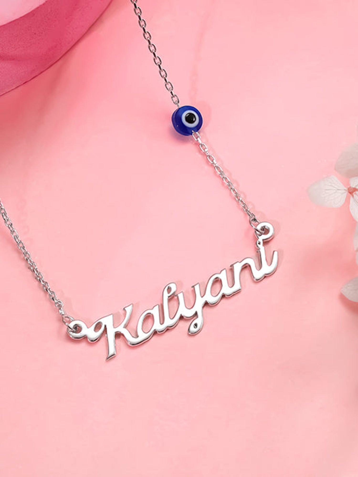 Silver Evil Eye Personalised Name Necklace