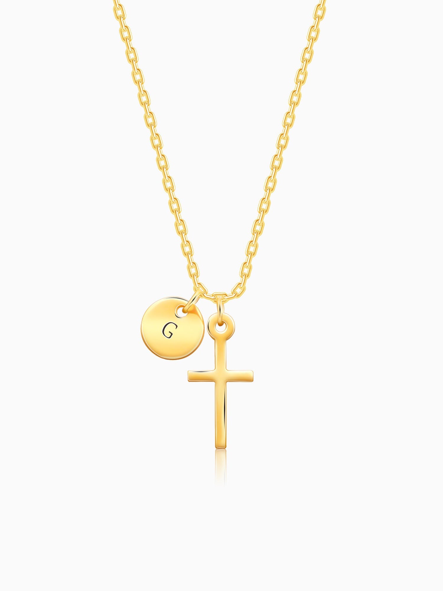 Golden Personalised Halo Cross Pendant With Link Chain