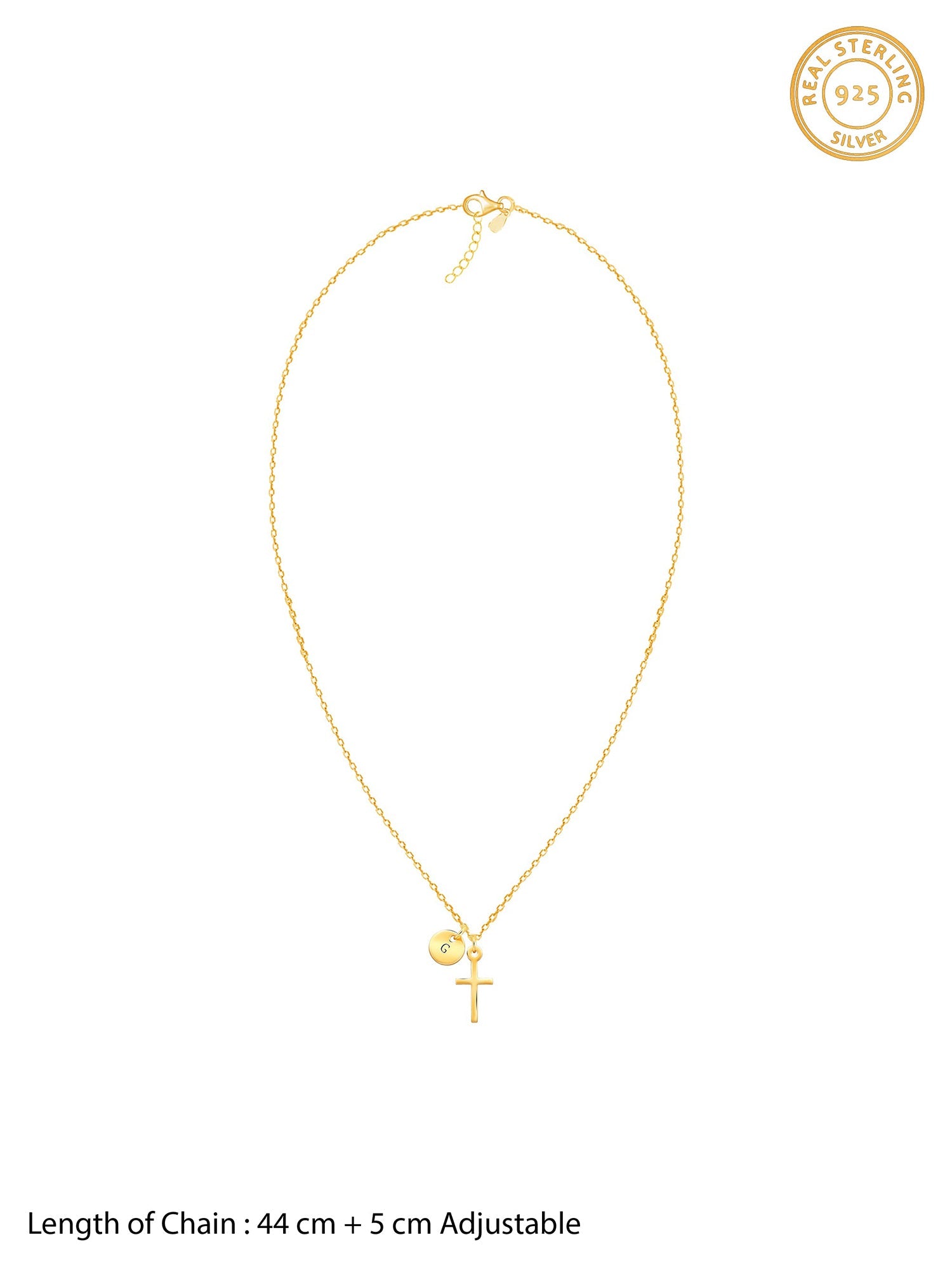 Golden Personalised Halo Cross Pendant With Link Chain