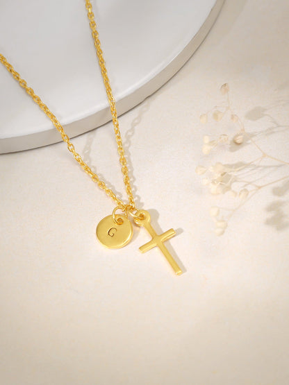Golden Personalised Halo Cross Pendant With Link Chain