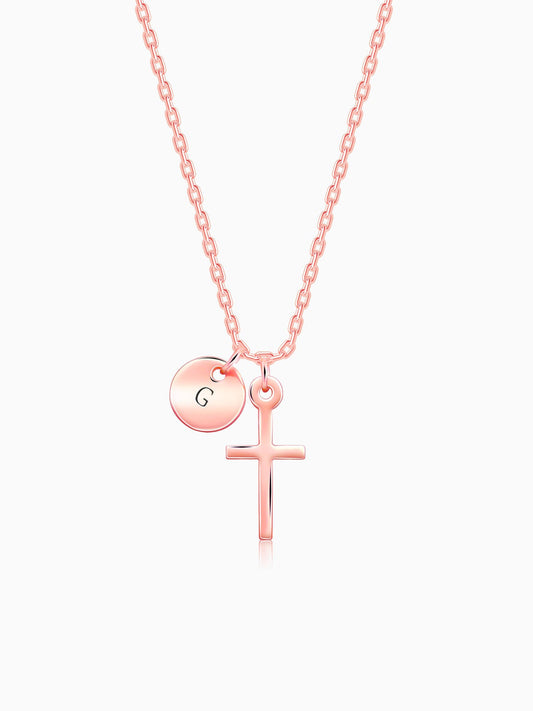 Rose Gold Personalised Halo Cross Pendant With Link Chain