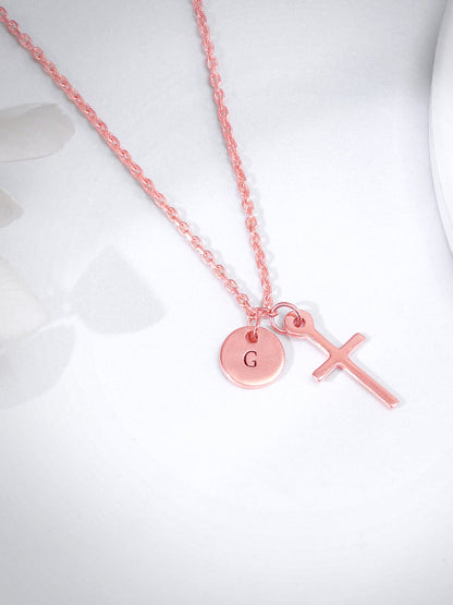 Rose Gold Personalised Halo Cross Pendant With Link Chain