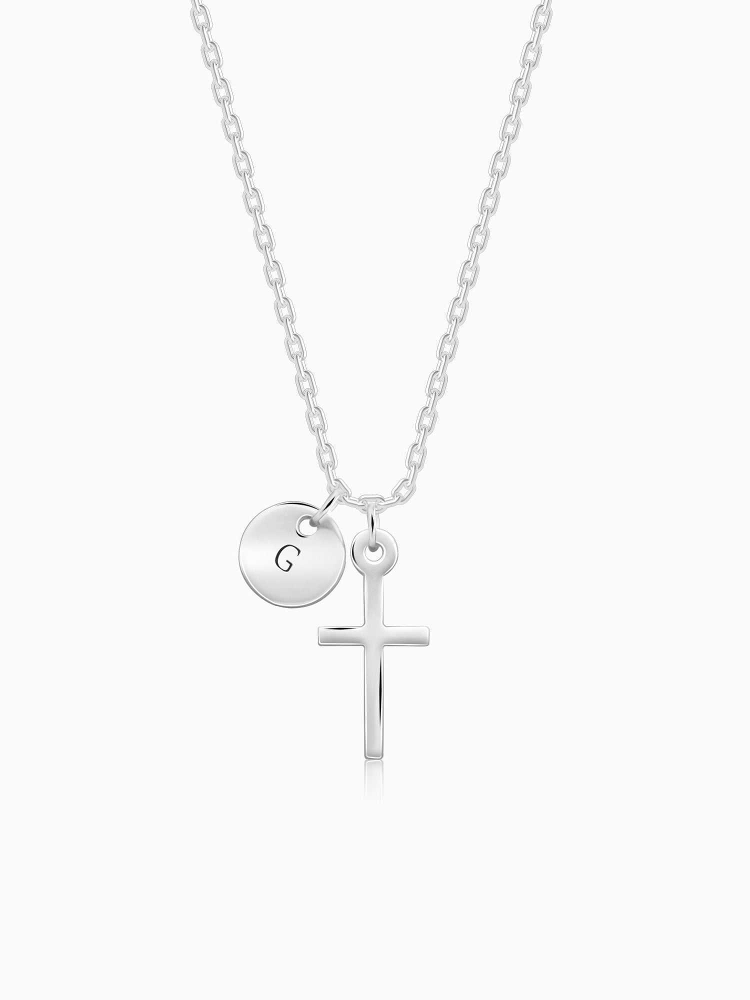 Silver Personalised Halo Cross Pendant With Link Chain