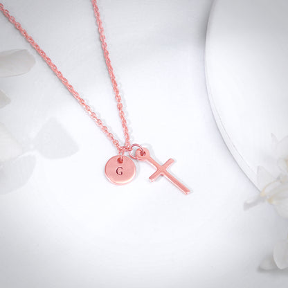 Rose Gold Personalised Halo Cross Pendant With Link Chain
