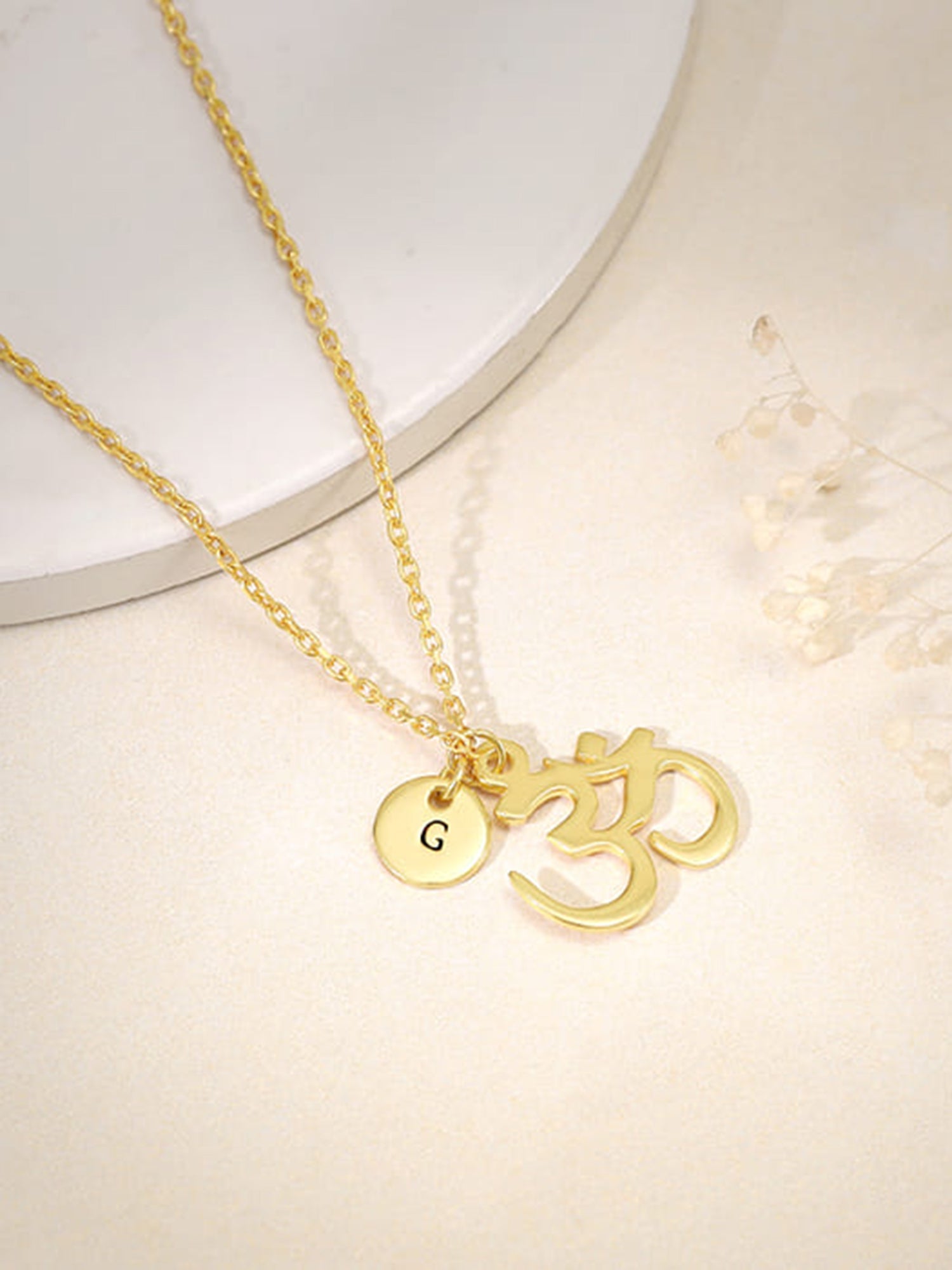 Golden Personalised Om Pendant With Link Chain