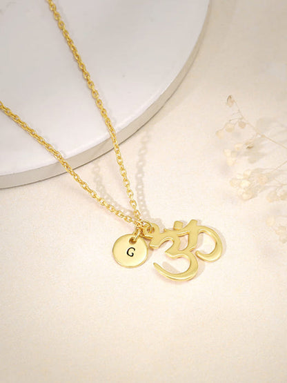 Golden Personalised Om Pendant With Link Chain
