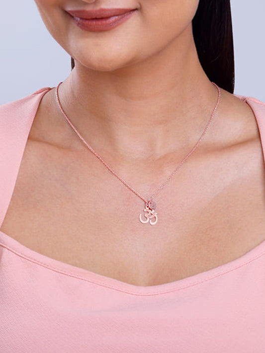 Rose Gold Personalised Om Pendant With Link Chain