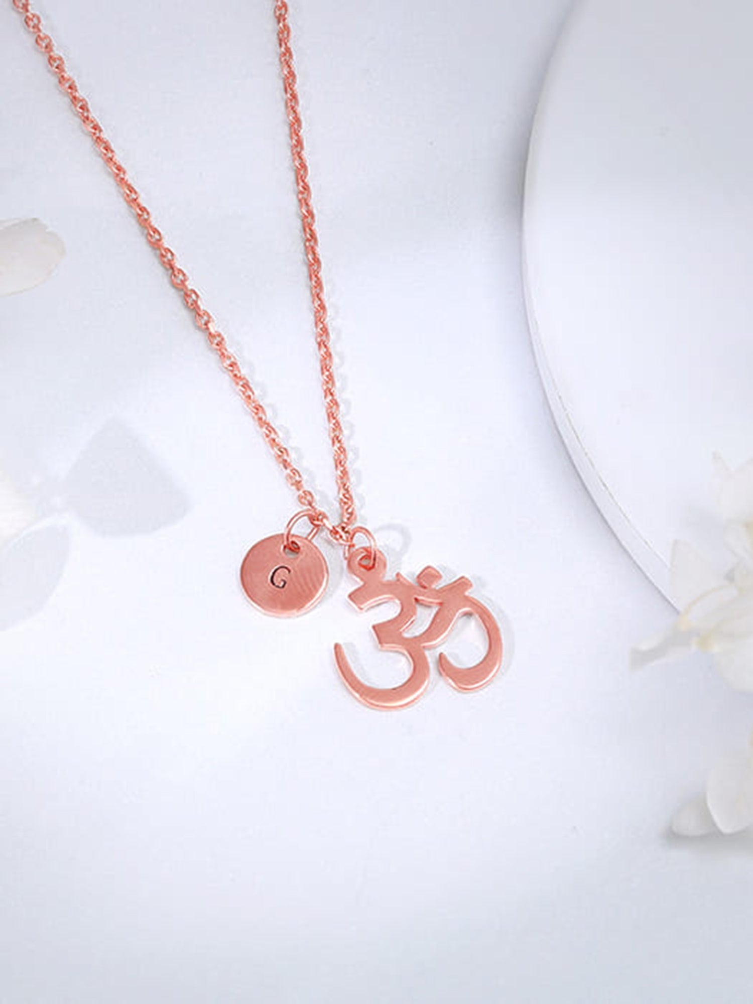 Rose Gold Personalised Om Pendant With Link Chain
