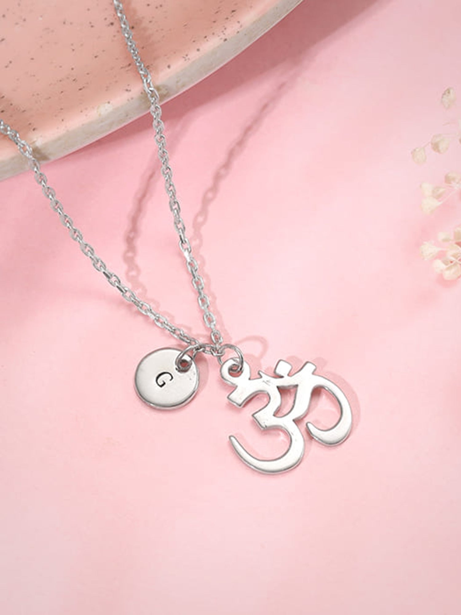 Silver Personalised Om Pendant With Link Chain