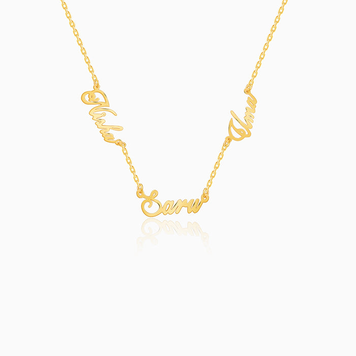 Golden Personalised Bestie Trio Name Necklace