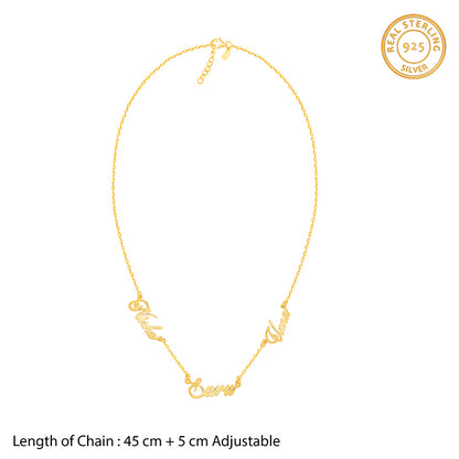 Golden Personalised Bestie Trio Name Necklace