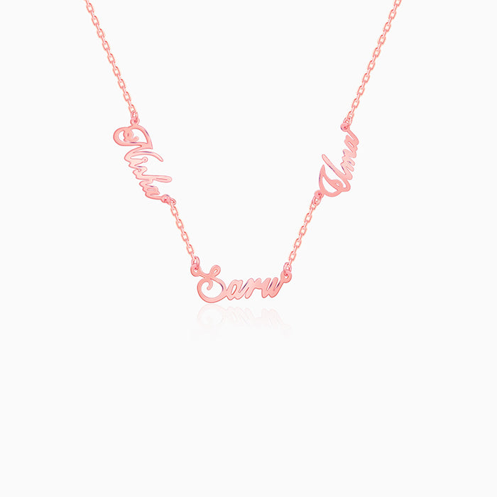 Rose Gold Personalised Bestie Trio Name Necklace