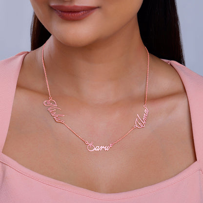 Rose Gold Personalised Bestie Trio Name Necklace
