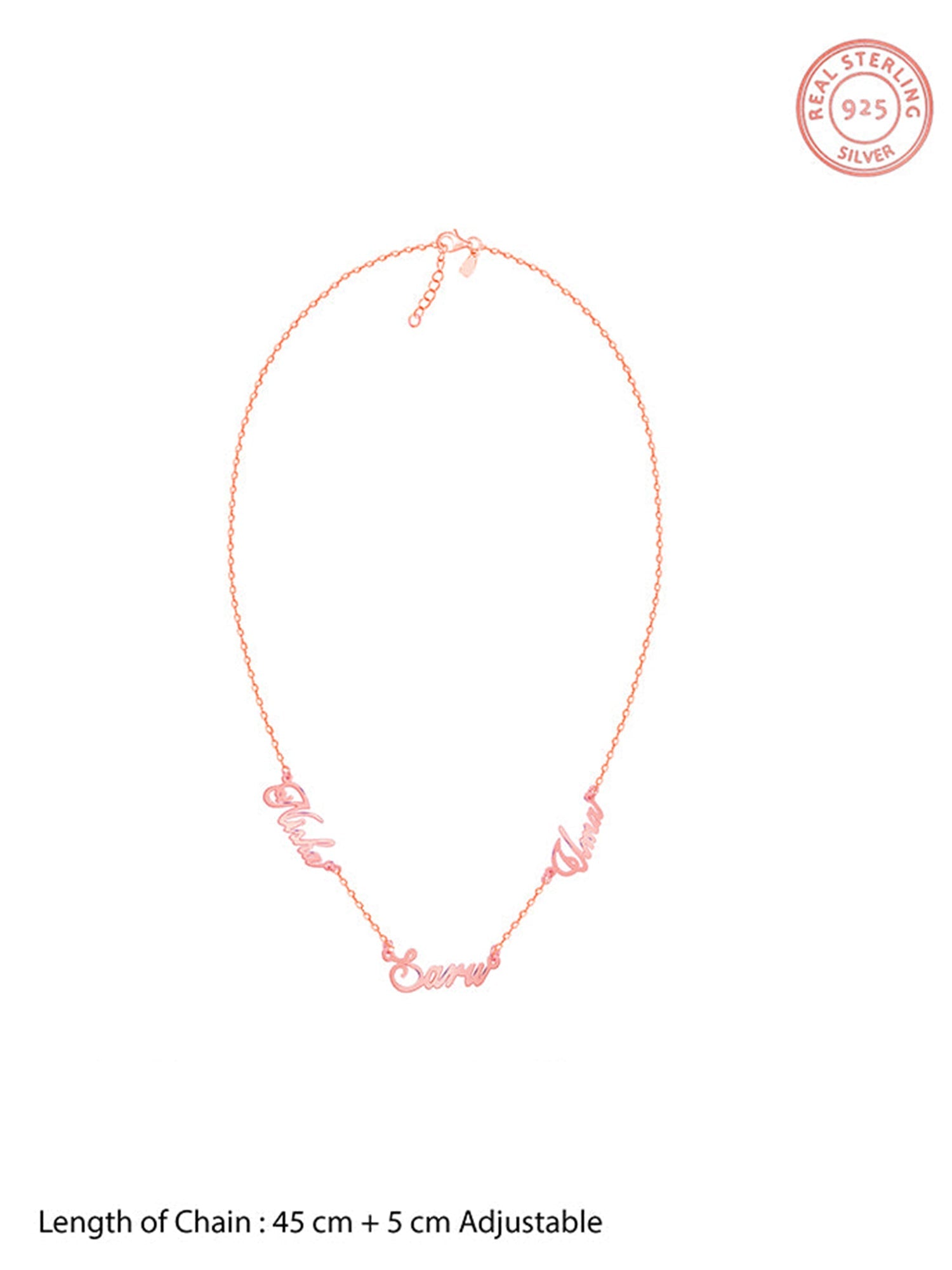 Rose Gold Personalised Bestie Trio Name Necklace