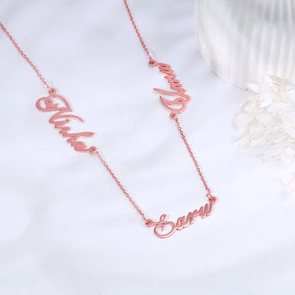 Rose Gold Personalised Bestie Trio Name Necklace
